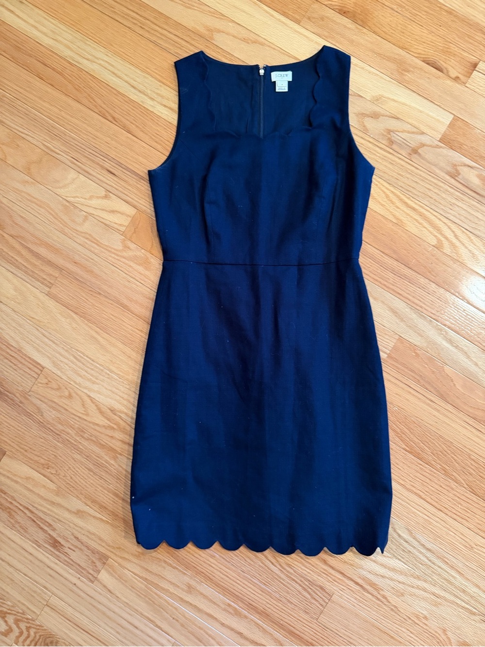 J. Crew Navy Scallop-Hem Linen Sheath Dress